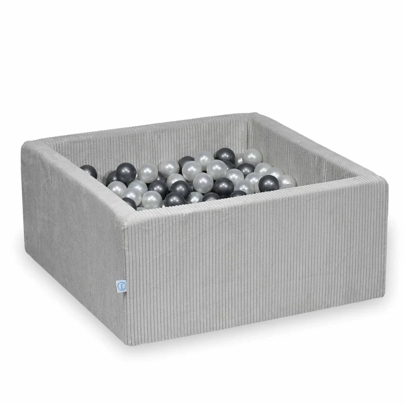 Piscine à balles carrée 90x90x40 cm en velours côtelé Gris, 400 balles