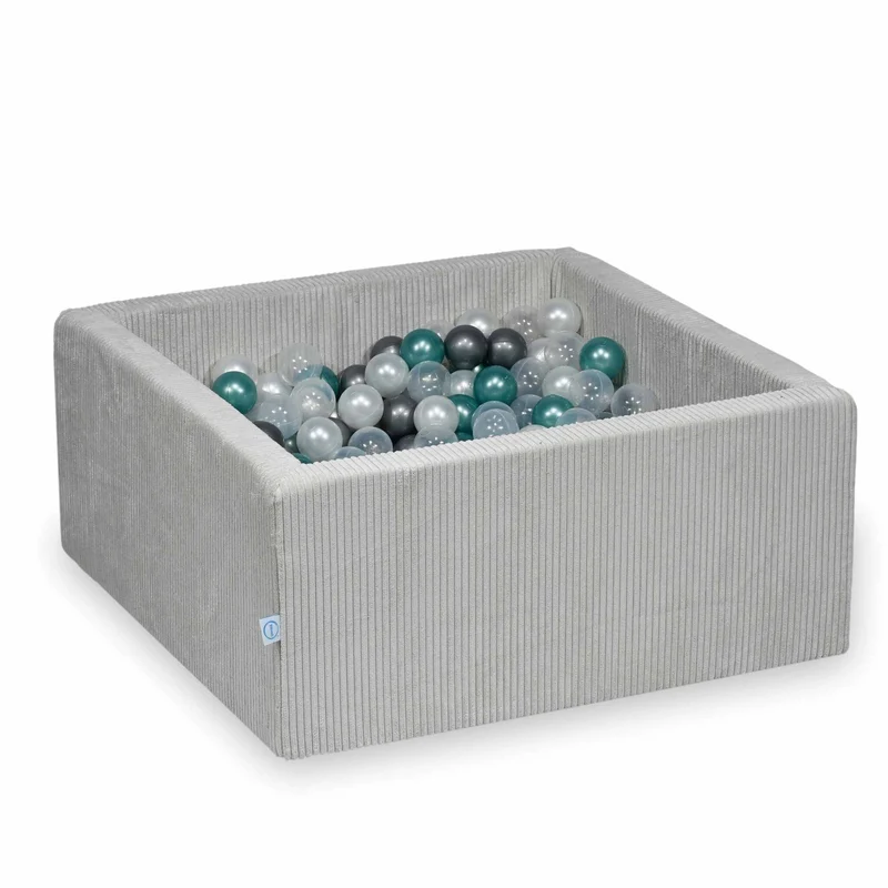 Piscine à balles carrée 90x90x40 cm en velours côtelé Gris, 400 balles