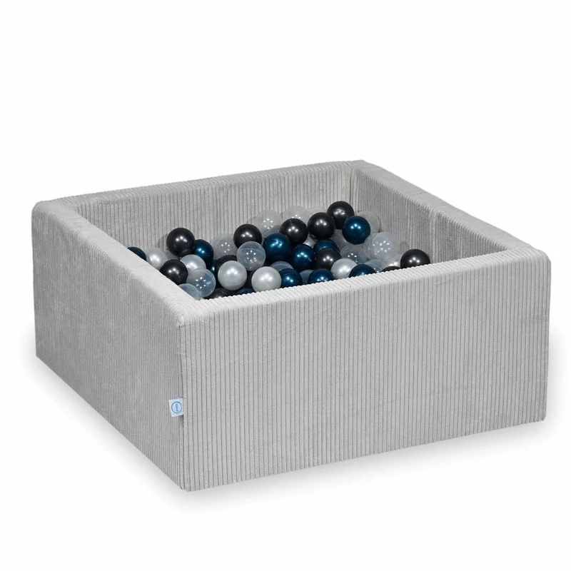 Piscine à balles carrée 90x90x40 cm en velours côtelé Gris, 400 balles