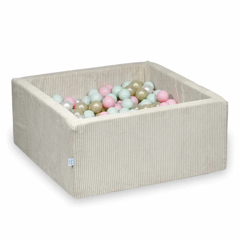 Piscine à balles carrée 90x90x40 cm en velours côtelé Beige, 400 balles