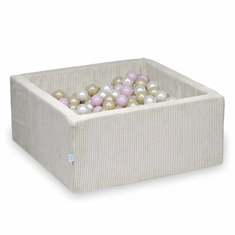 Piscine à balles carrée 90x90x40 cm en velours côtelé Beige, 400 balles