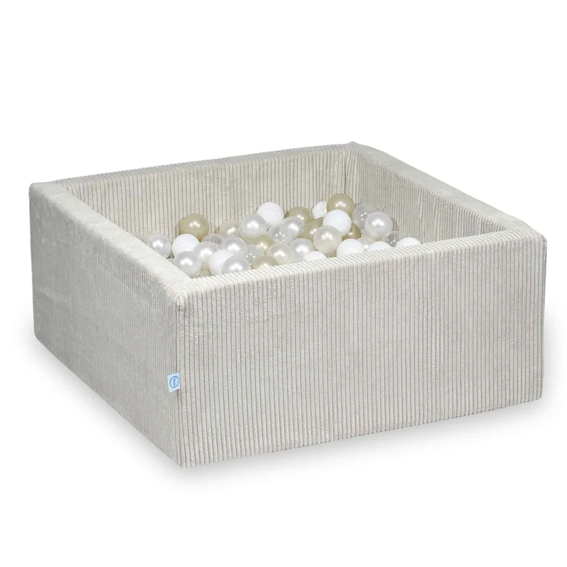 Piscine à balles carrée 90x90x40 cm en velours côtelé Beige, 400 balles