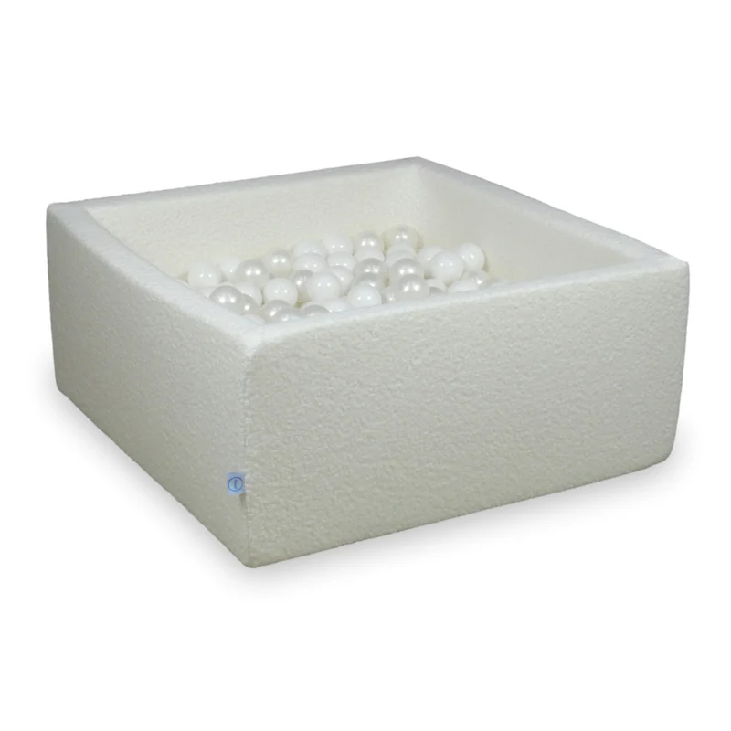 Piscine à balles carrée 90x90x40 cm en Bouclé Blanc, 400 balles