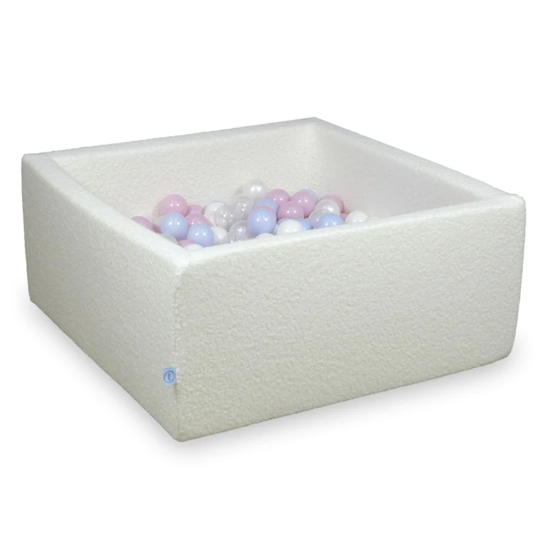 Piscine à balles carrée 90x90x40 cm en Bouclé Blanc, 400 balles