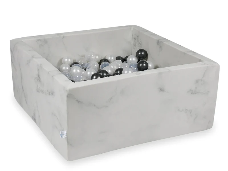 Piscine à balles carrée 90x90x40 cm en velours Marble, 400 balles
