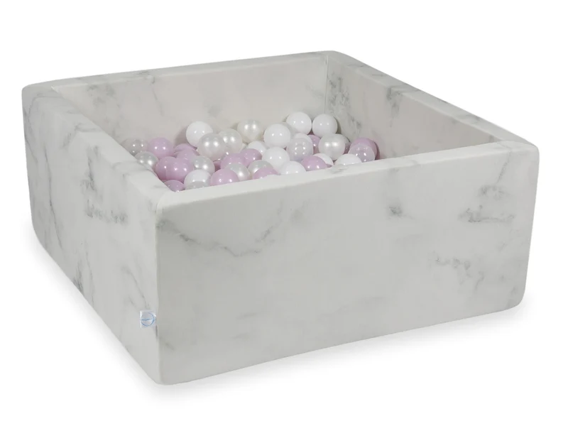 Piscine à balles carrée 90x90x40 cm en velours Marble, 400 balles