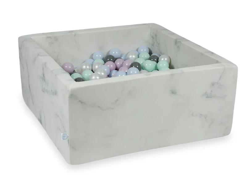 Piscine à balles carrée 90x90x40 cm en velours Marble, 400 balles