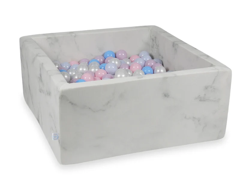 Piscine à balles carrée 90x90x40 cm en velours Marble, 400 balles