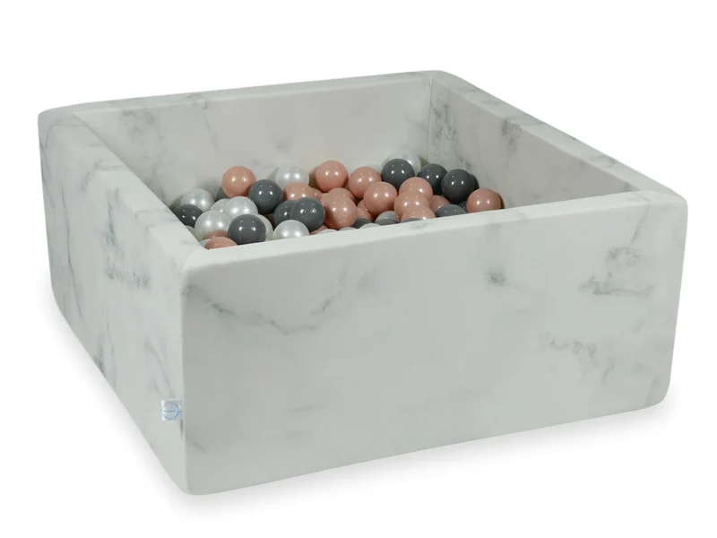 Piscine à balles carrée 90x90x40 cm en velours Marble, 400 balles