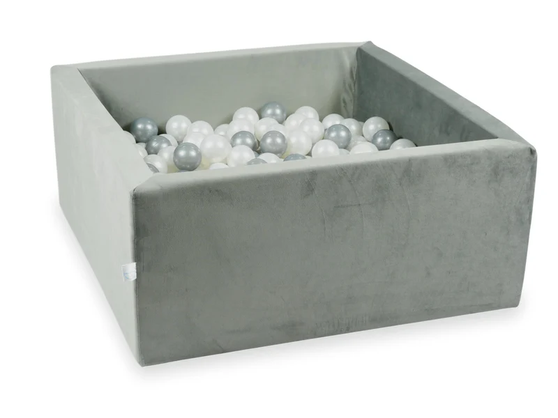 Piscine à balles carrée 90x90x40 cm en velours velvet Gris, 400 balles
