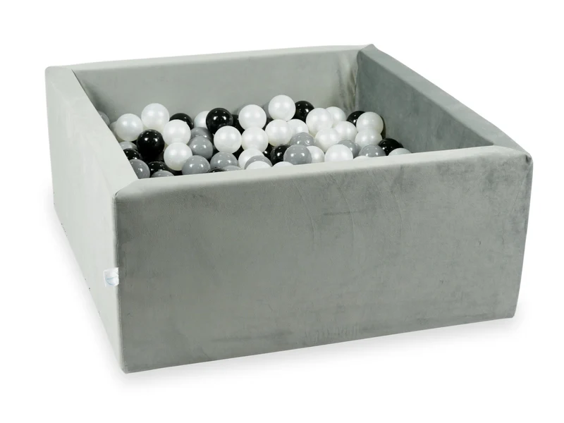Piscine à balles carrée 90x90x40 cm en velours velvet Gris, 400 balles
