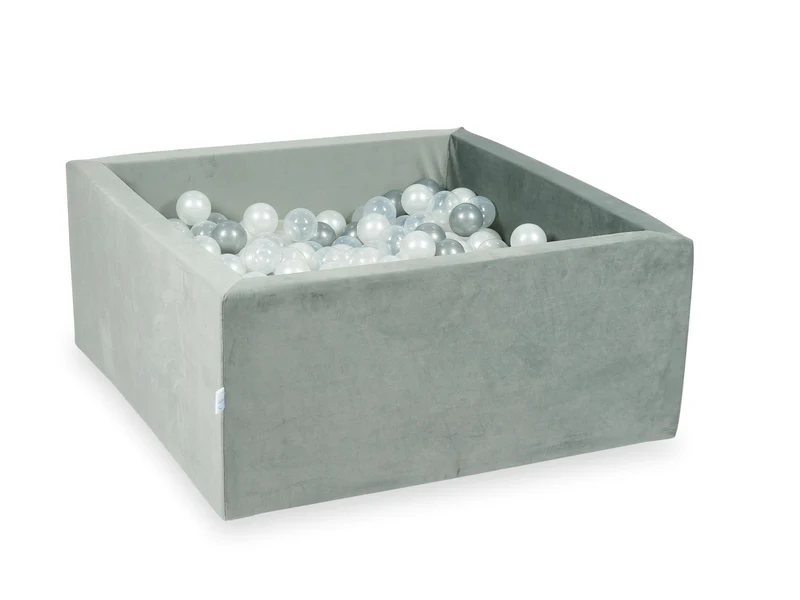 Piscine à balles carrée 90x90x40 cm en velours velvet Gris, 400 balles