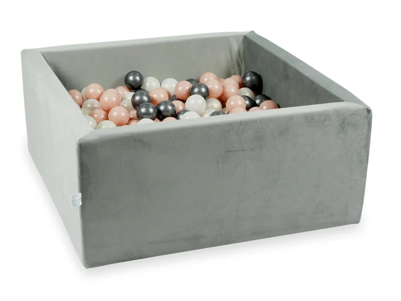 Piscine à balles carrée 90x90x40 cm en velours velvet Gris, 400 balles