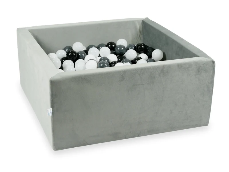 Piscine à balles carrée 90x90x40 cm en velours velvet Gris, 400 balles