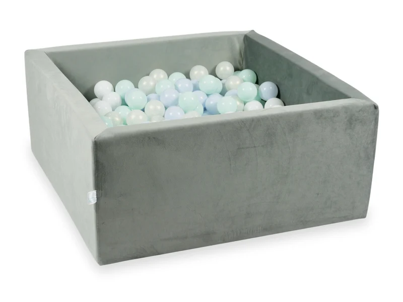 Piscine à balles carrée 90x90x40 cm en velours velvet Gris, 400 balles