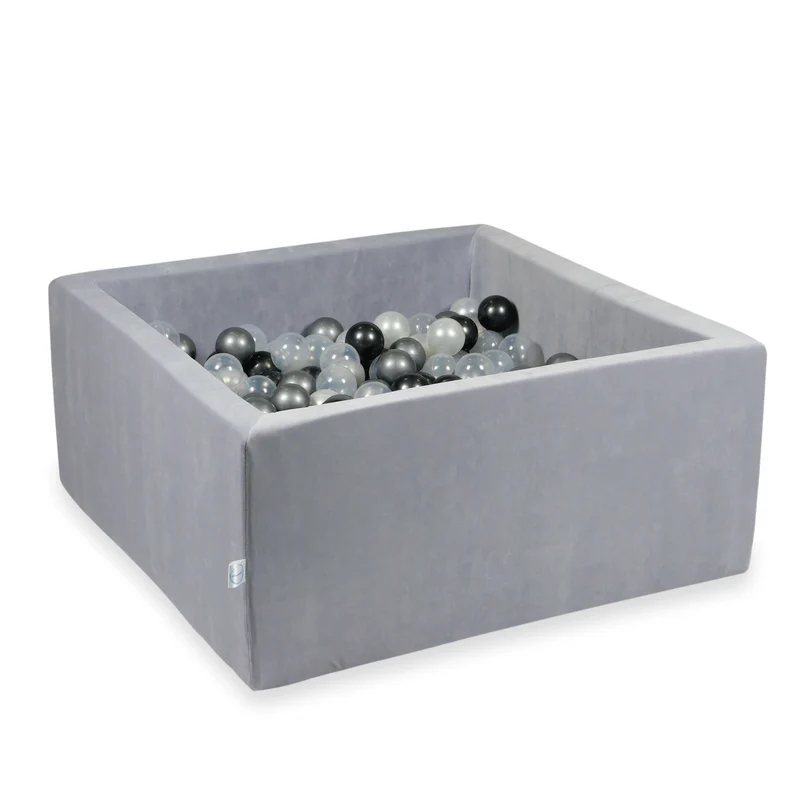 Piscine à balles carrée 90x90x40 cm en velvet soft Gris Clair, 400 balles