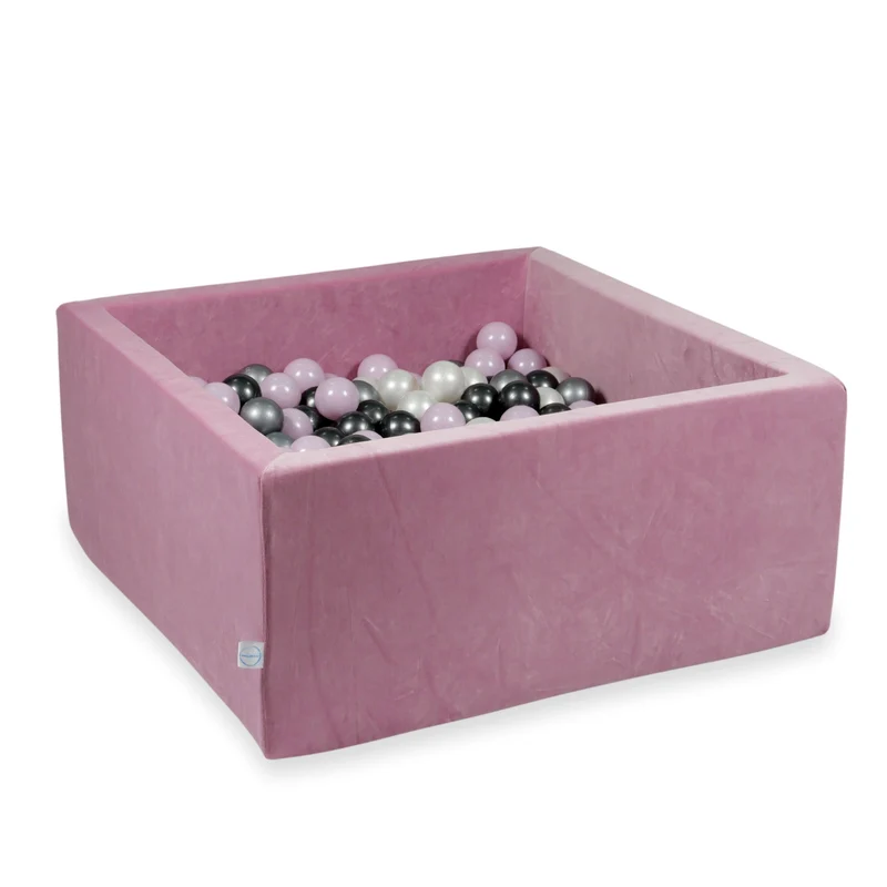 Piscine à balles carrée 90x90x40 cm en velvet soft Rose, 400 balles