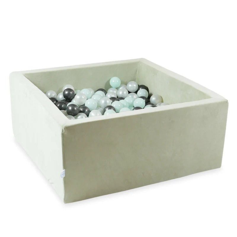 Piscine à balles carrée 90x90x40 cm en velvet soft Pistachio, 400 balles