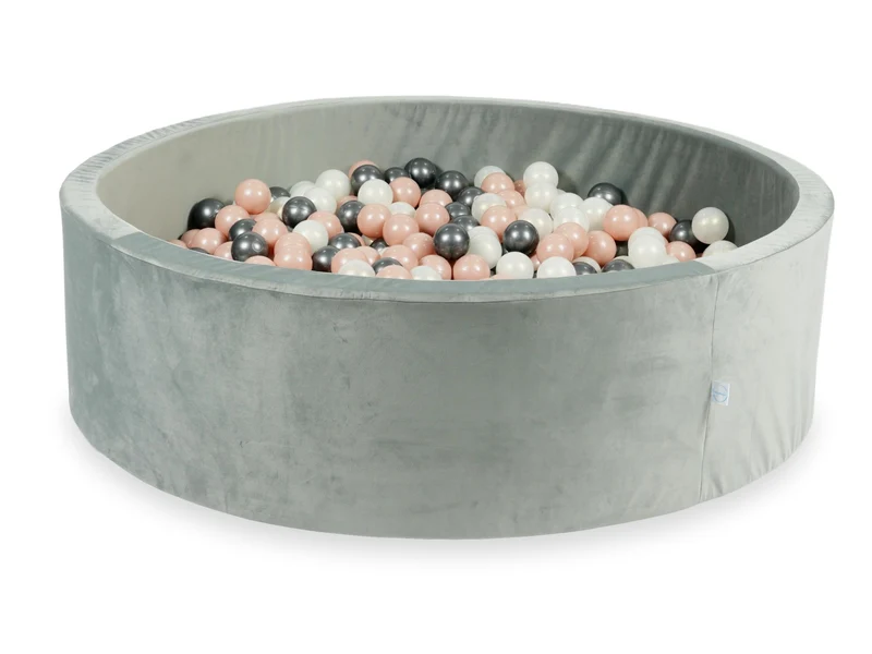 Piscine à balles en velours velvet gris 130x40 cm avec 700 balles