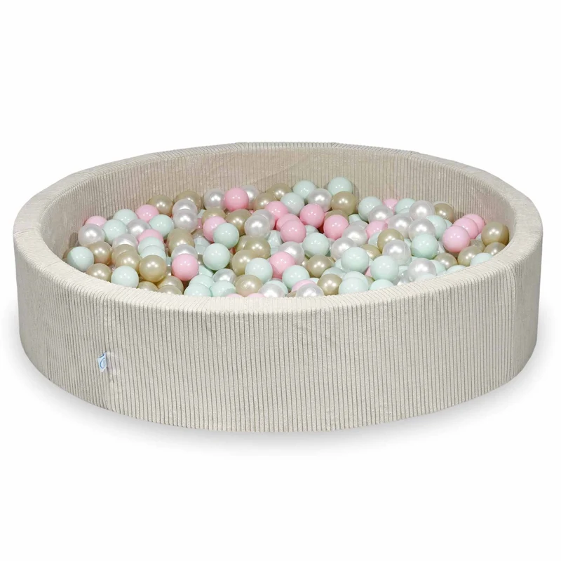 Piscine à balles en velours côtelé beige 130x30 cm avec 600 balles