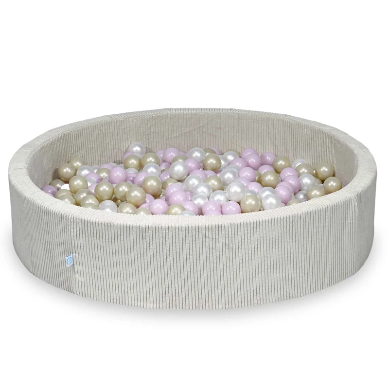 Piscine à balles en velours côtelé beige 130x30 cm avec 600 balles