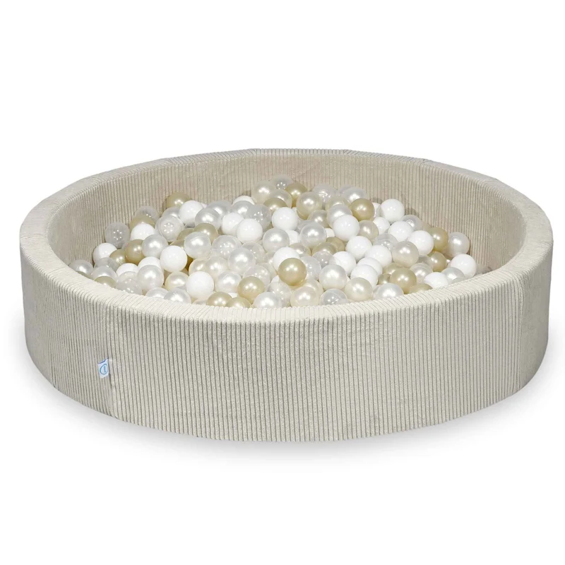 Piscine à balles en velours côtelé beige 130x30 cm avec 600 balles