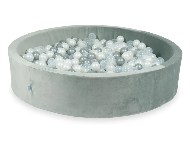 Piscine à balles en velours velvet gris 130x30 cm avec 600 balles