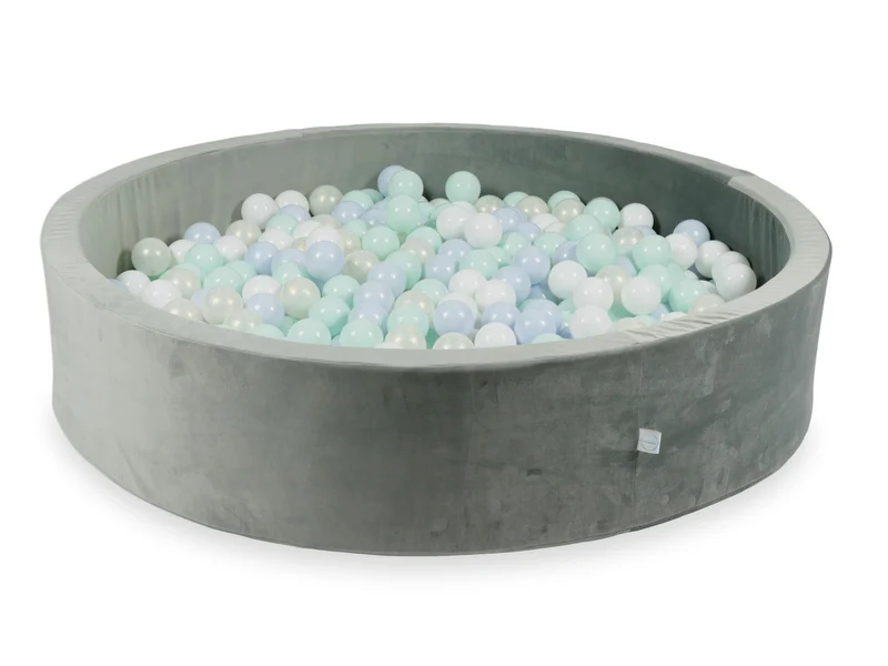 Piscine à balles en velours velvet gris 130x30 cm avec 600 balles