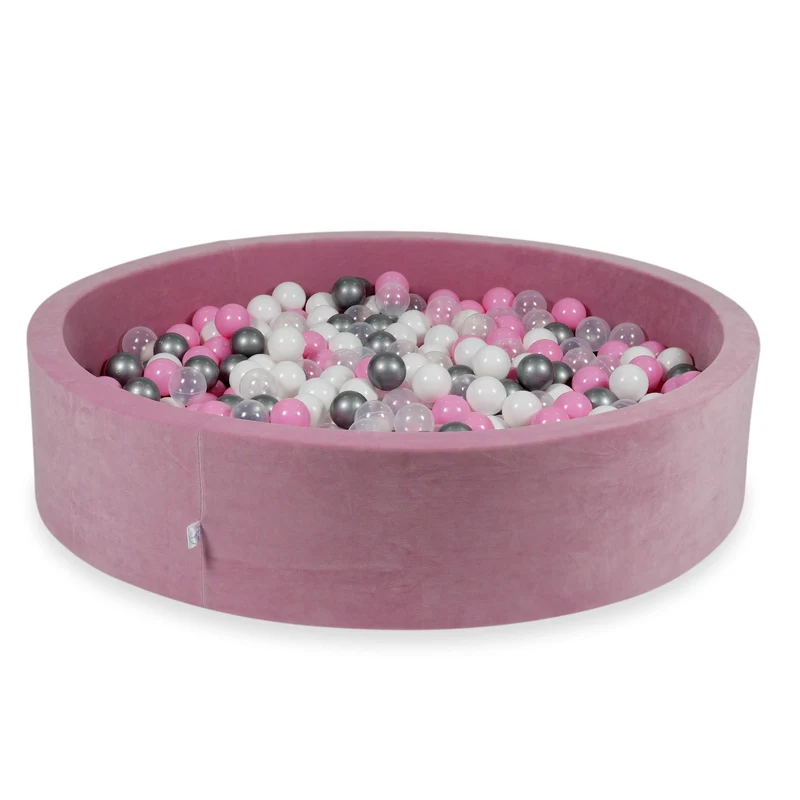 Piscine à balles en velours velvet soft rose 130x30 cm avec 600 balles