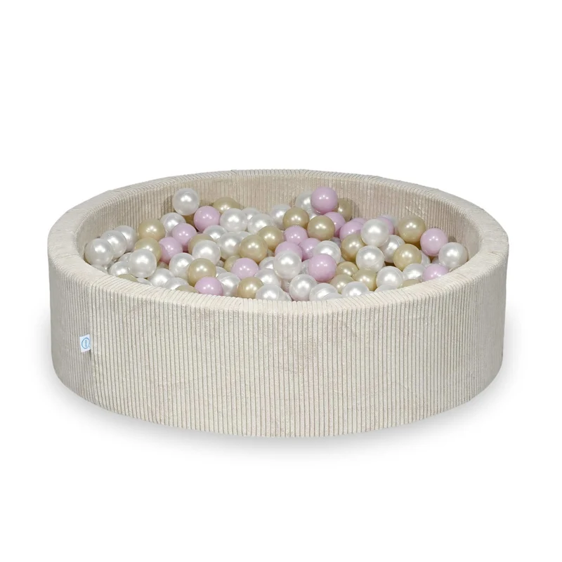 Piscine à balles en velours côtelé beige 110x30 cm avec 400 balles