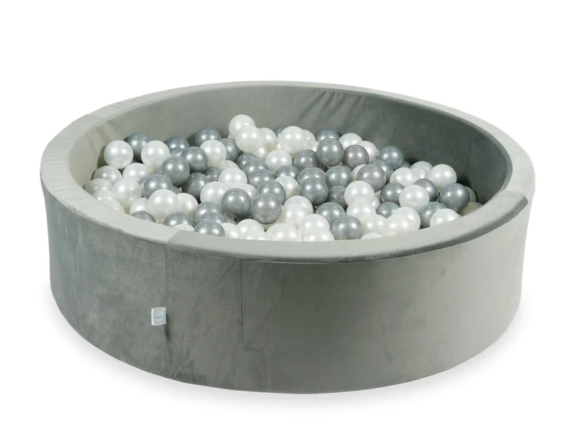 Piscine à balles en velours velvet gris 110x30 cm avec 400 balles