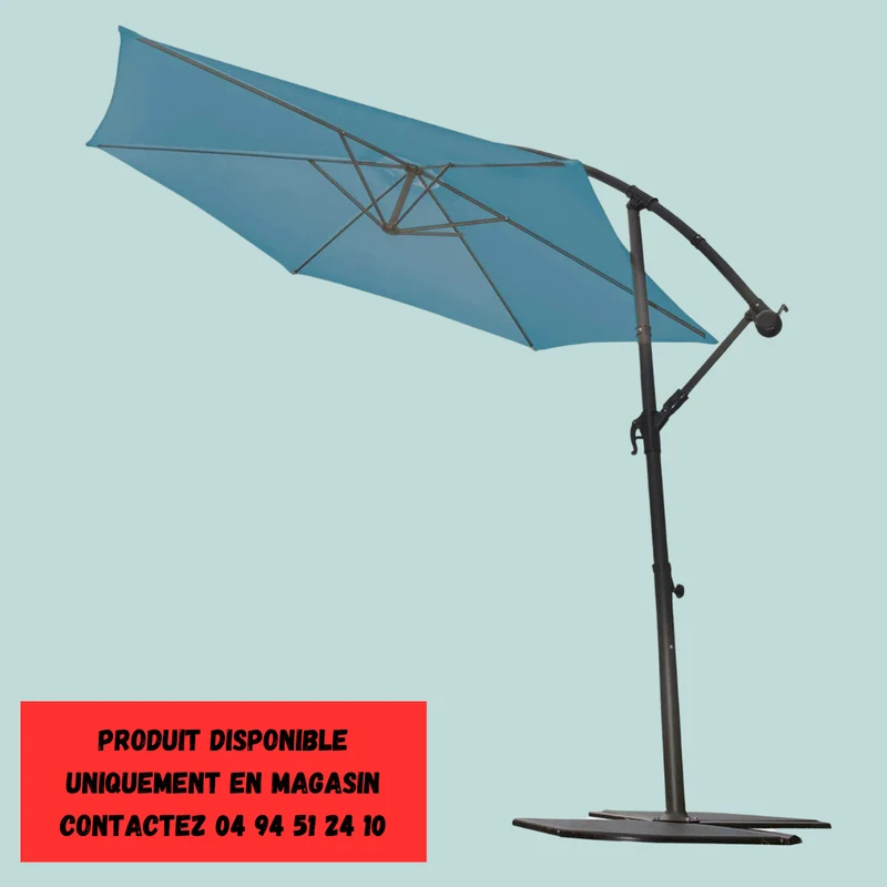 Parasol Ø 3 M Mat Déporté À Manivelle - Diamètre : 3 M - Bleu Pétrole