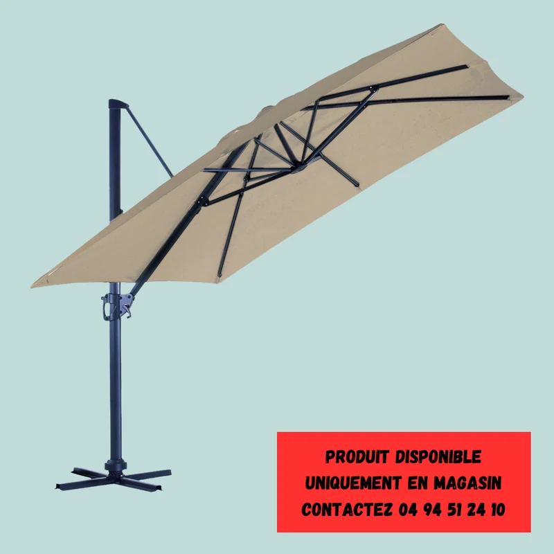Parasol alu 3 x 3 m pied deporte beige