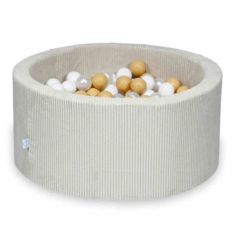 Piscine à balles en velours côtelé beige 90x40 cm avec 300 balles