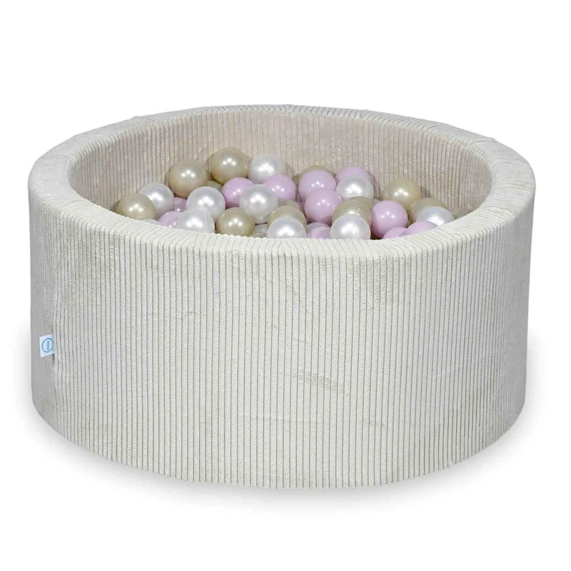 Piscine à balles en velours côtelé beige 90x40 cm avec 300 balles