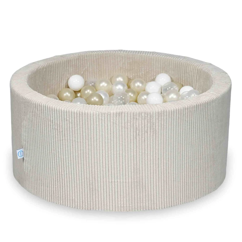 Piscine à balles en velours côtelé beige 90x40 cm avec 300 balles