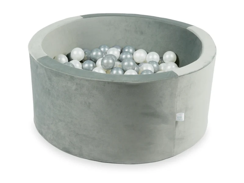 Piscine à balles en velours velvet gris 90x40 cm avec 300 balles