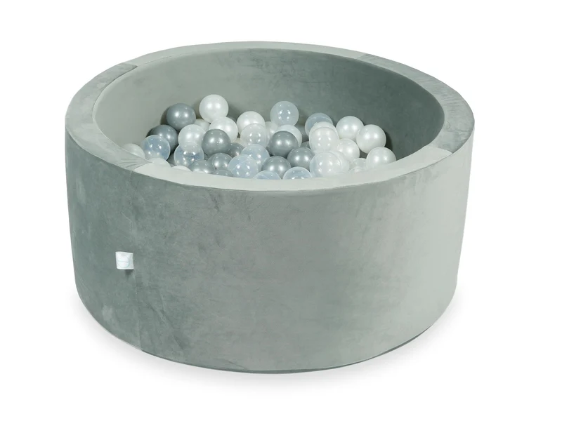 Piscine à balles en velours velvet gris 90x40 cm avec 300 balles