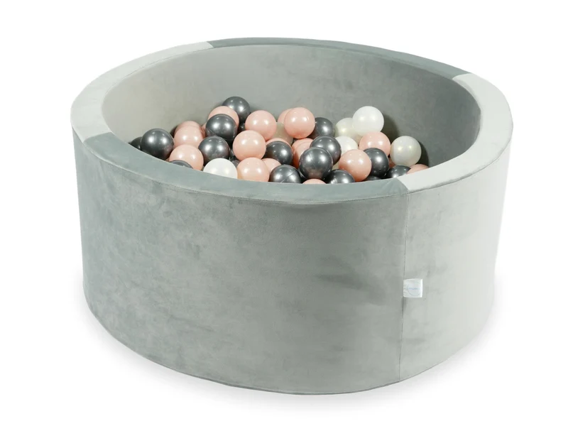 Piscine à balles en velours velvet gris 90x40 cm avec 300 balles