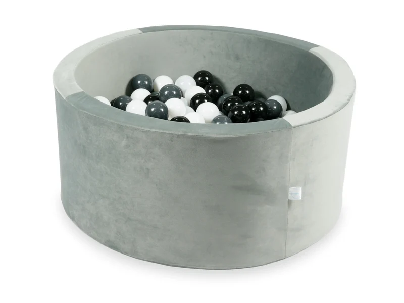 Piscine à balles en velours velvet gris 90x40 cm avec 300 balles