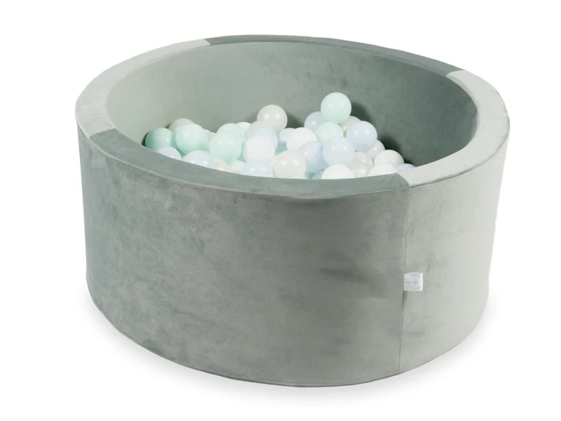 Piscine à balles en velours velvet gris 90x40 cm avec 300 balles