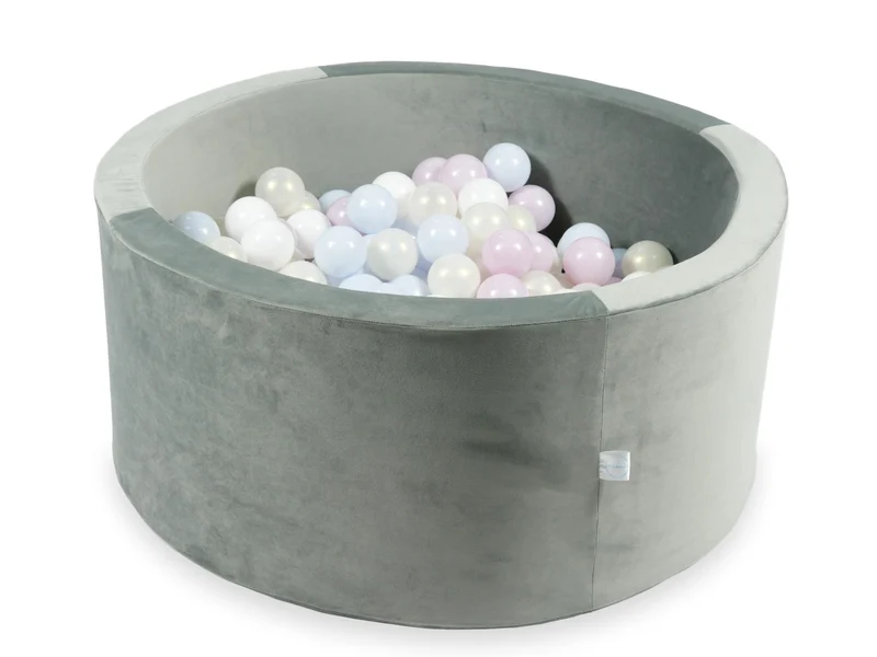 Piscine à balles en velours velvet gris 90x40 cm avec 300 balles