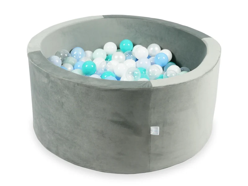 Piscine à balles en velours velvet gris 90x40 cm avec 300 balles