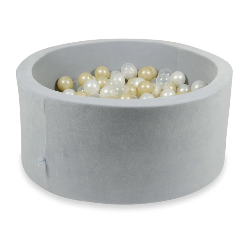 Piscine à balles en velours velvet soft gris clair 90x40 cm avec 300 balles