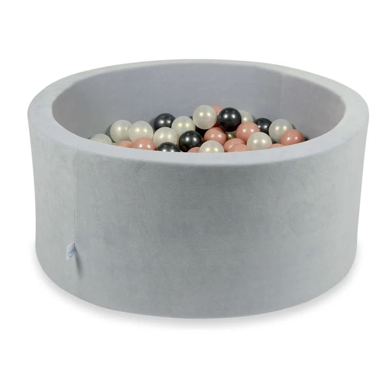 Piscine à balles en velours velvet soft gris clair 90x40 cm avec 300 balles