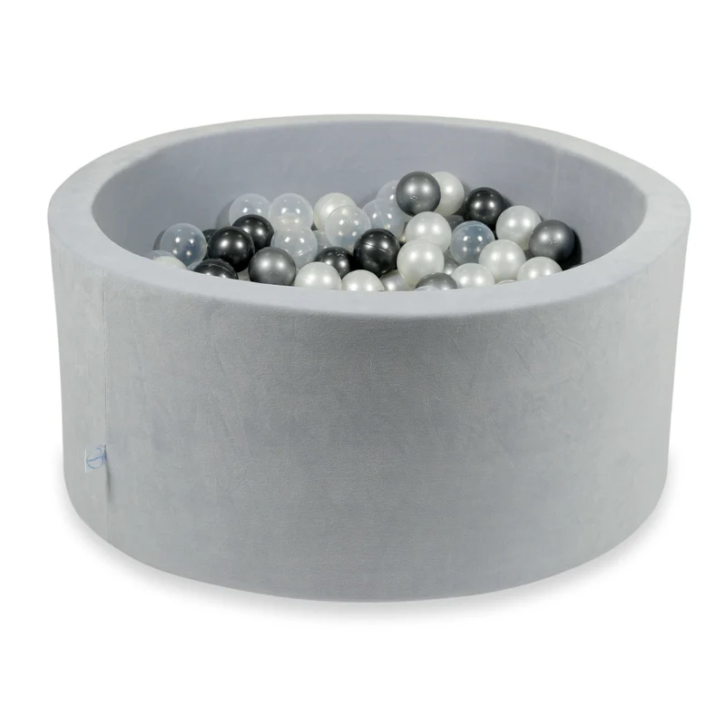 Piscine à balles en velours velvet soft gris clair 90x40 cm avec 300 balles