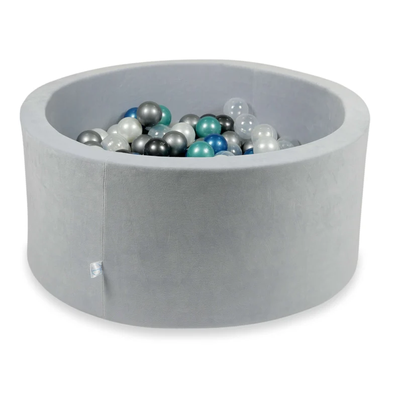 Piscine à balles en velours velvet soft gris clair 90x40 cm avec 300 balles