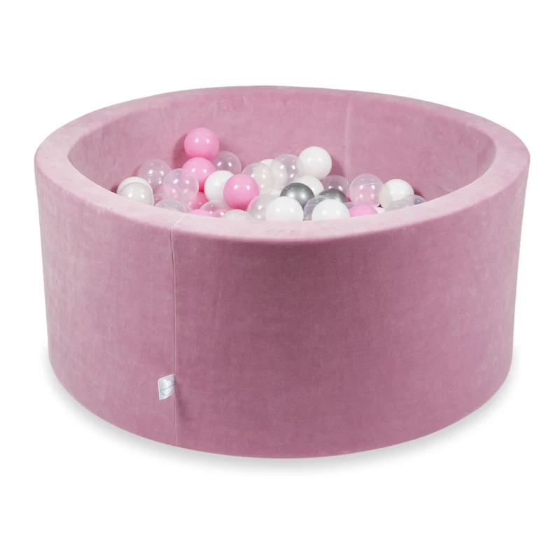 Piscine à balles en velours velvet soft rose 90x40 cm avec 300 balles