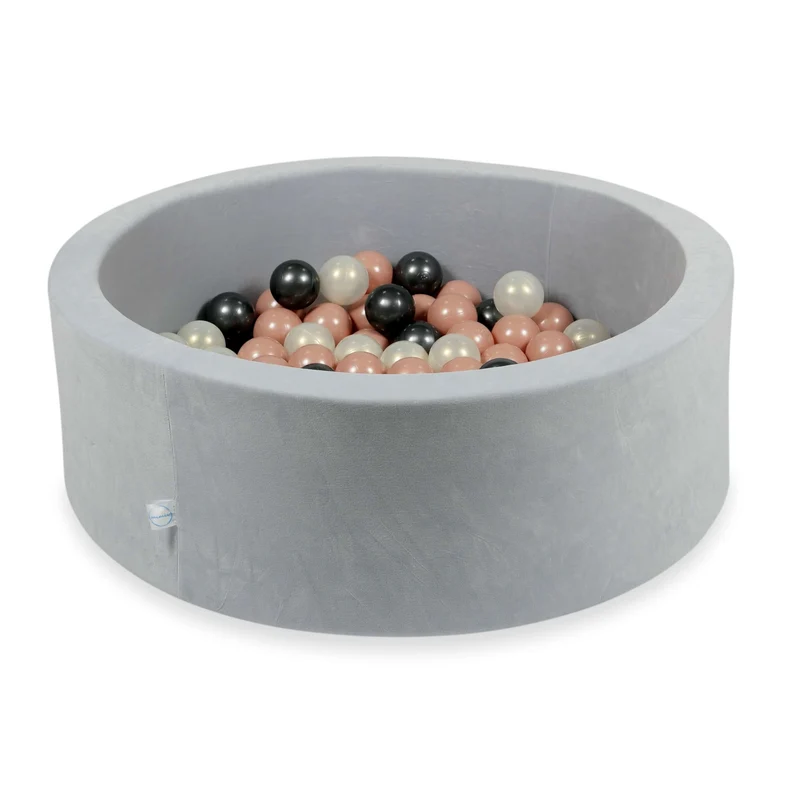 Piscine à balles en velours velvet soft gris clair 90x30 cm avec 200 balles