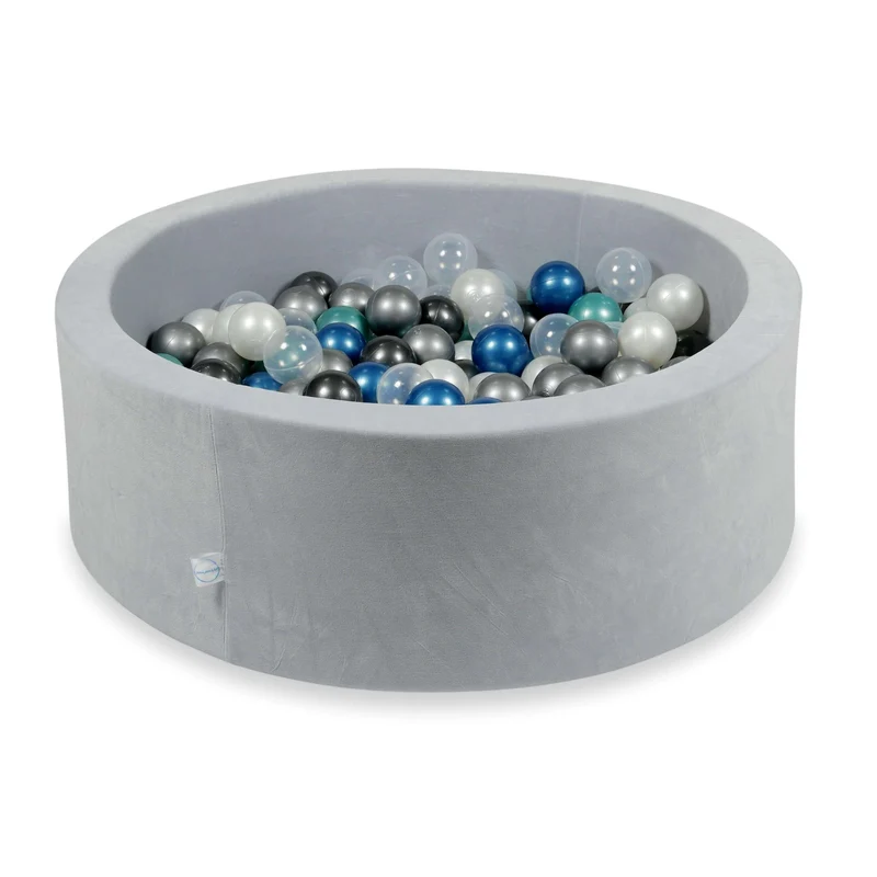Piscine à balles en velours velvet soft gris clair 90x30 cm avec 200 balles